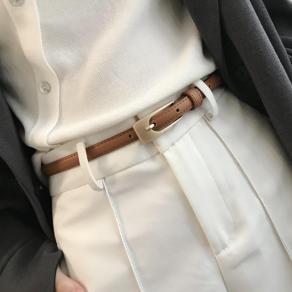 CSyeyue Dames Casual Retro Metalen Gesp Tailleband Broek Jurk Riemen Leren Riem Dunne Taille Riem bruin