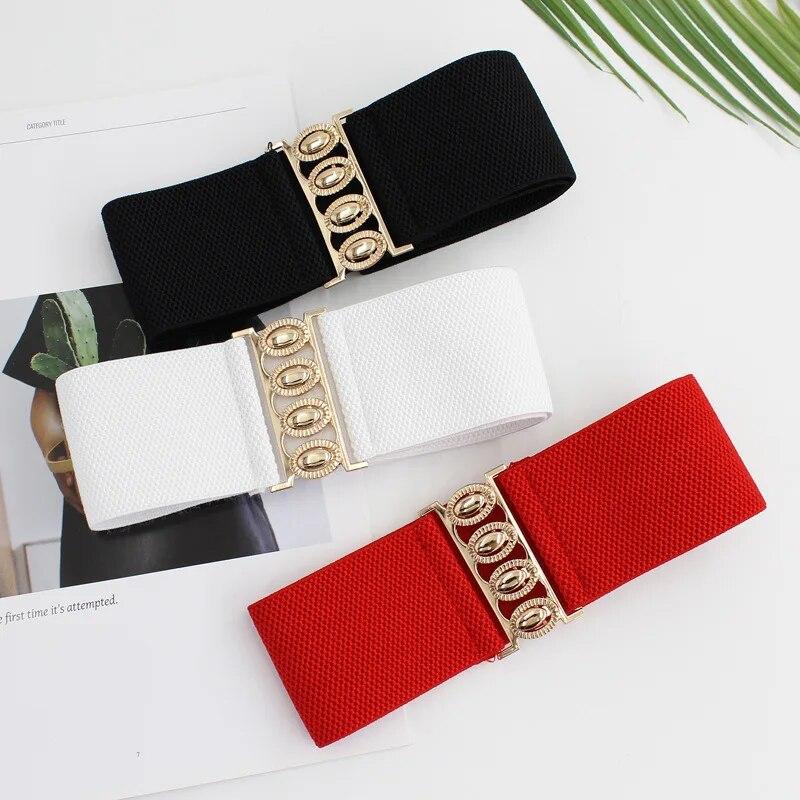 Mango Event Dames Riem Mode Elastische Taillebedekking Gouden Gesp Elastische Taille Sluiting Veelzijdige Brede Riem Gecombineerd Met Jurk Jas Dames Riemen rood