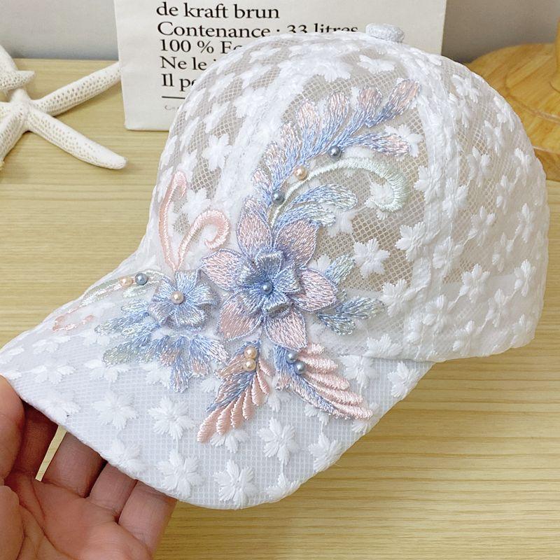 Hkhm Kanten hoed Unisex geborduurde honkbalpet ademende zomer zonneklep pet