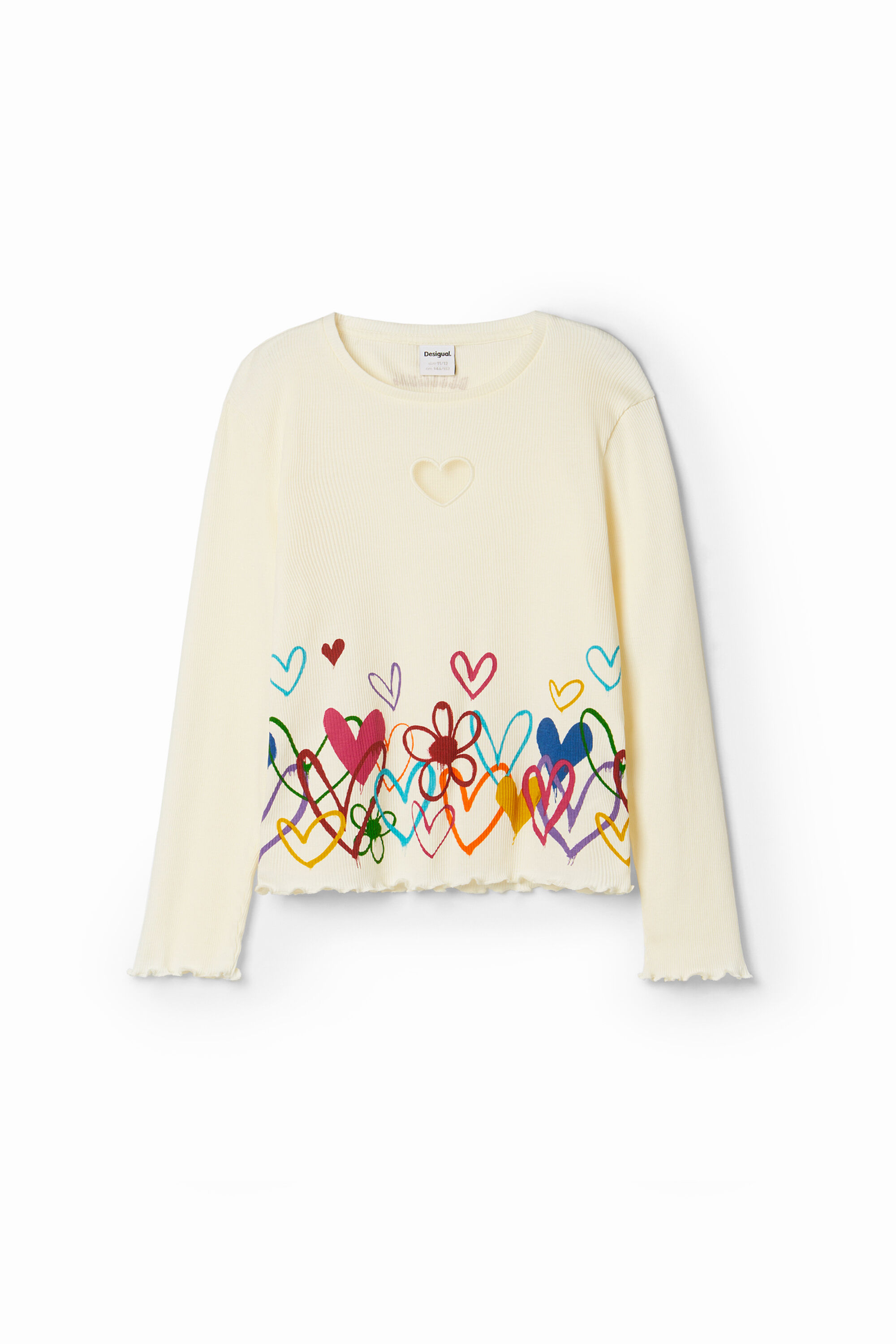 Desigual T-shirt met harten en cut-outs - WHITE