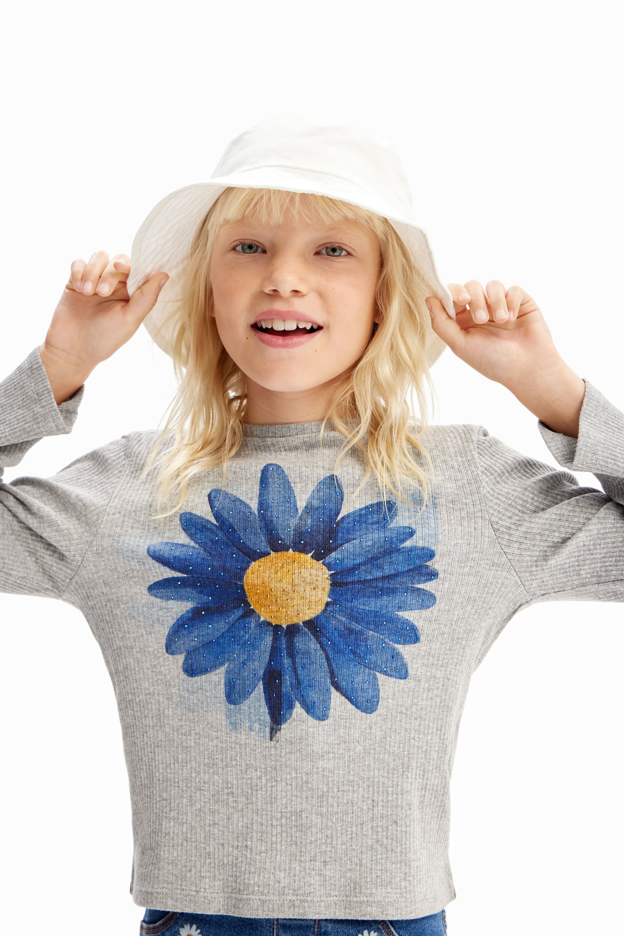 Desigual Geribd T-shirt met bloemenillustratie - BLACK