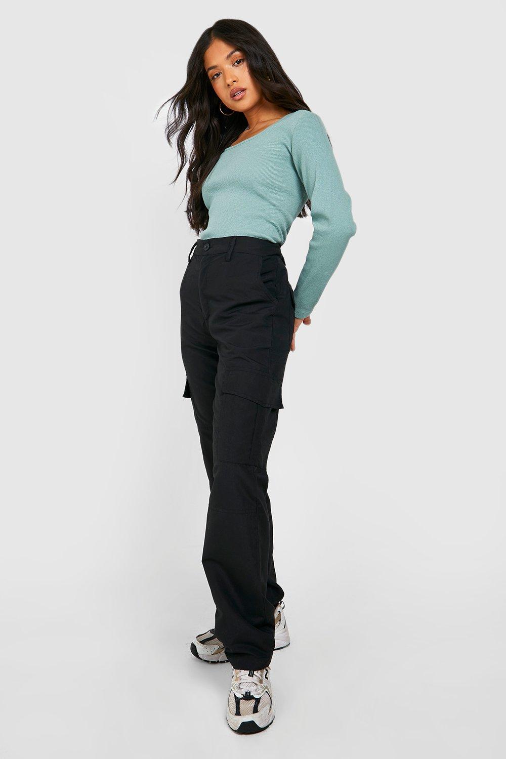 Boohoo Petite Katoenen Keperstof Joggingbroek Met Cargo Zakken, Black