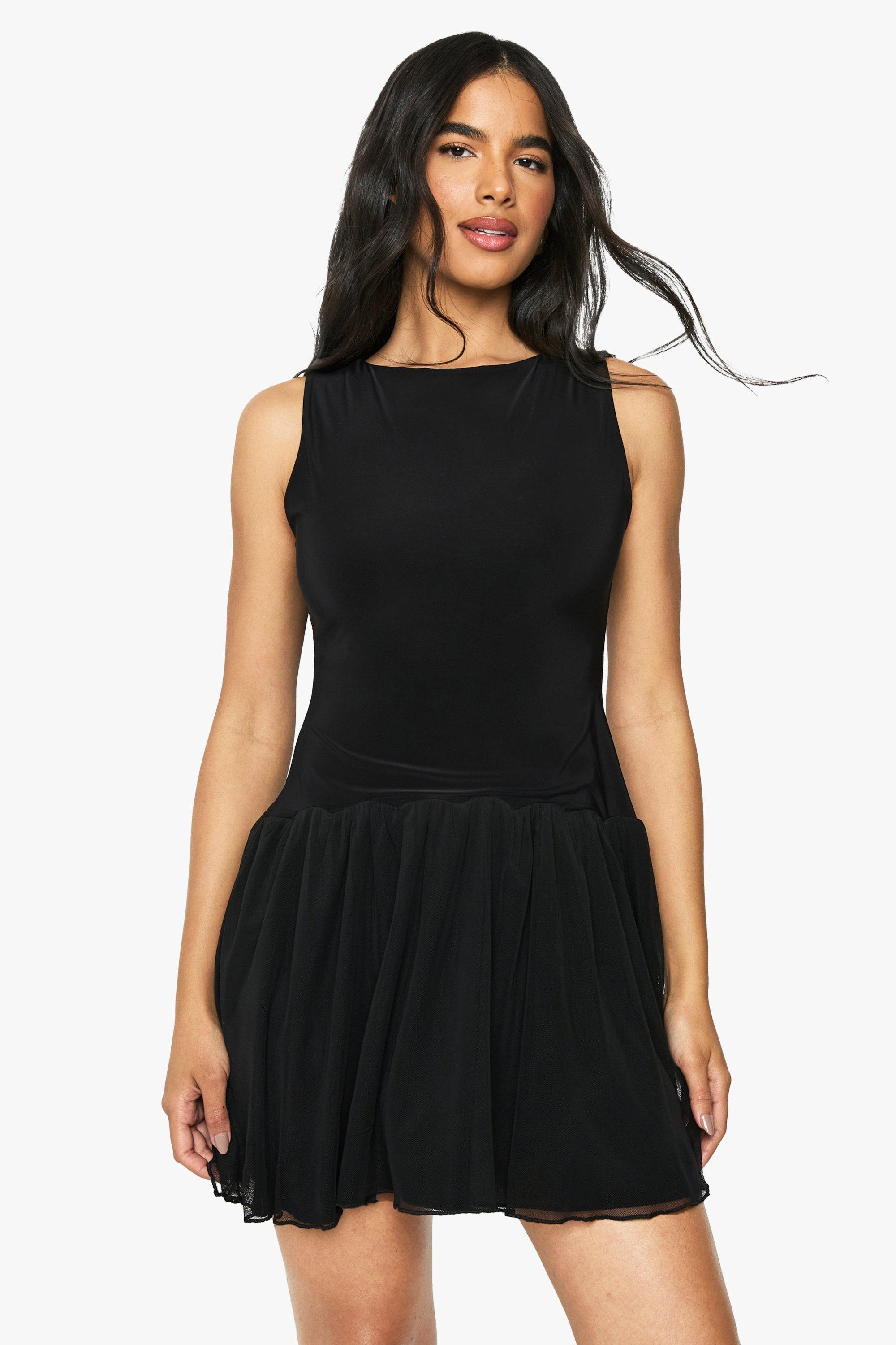 Boohoo Mesh Skater Dress, Black