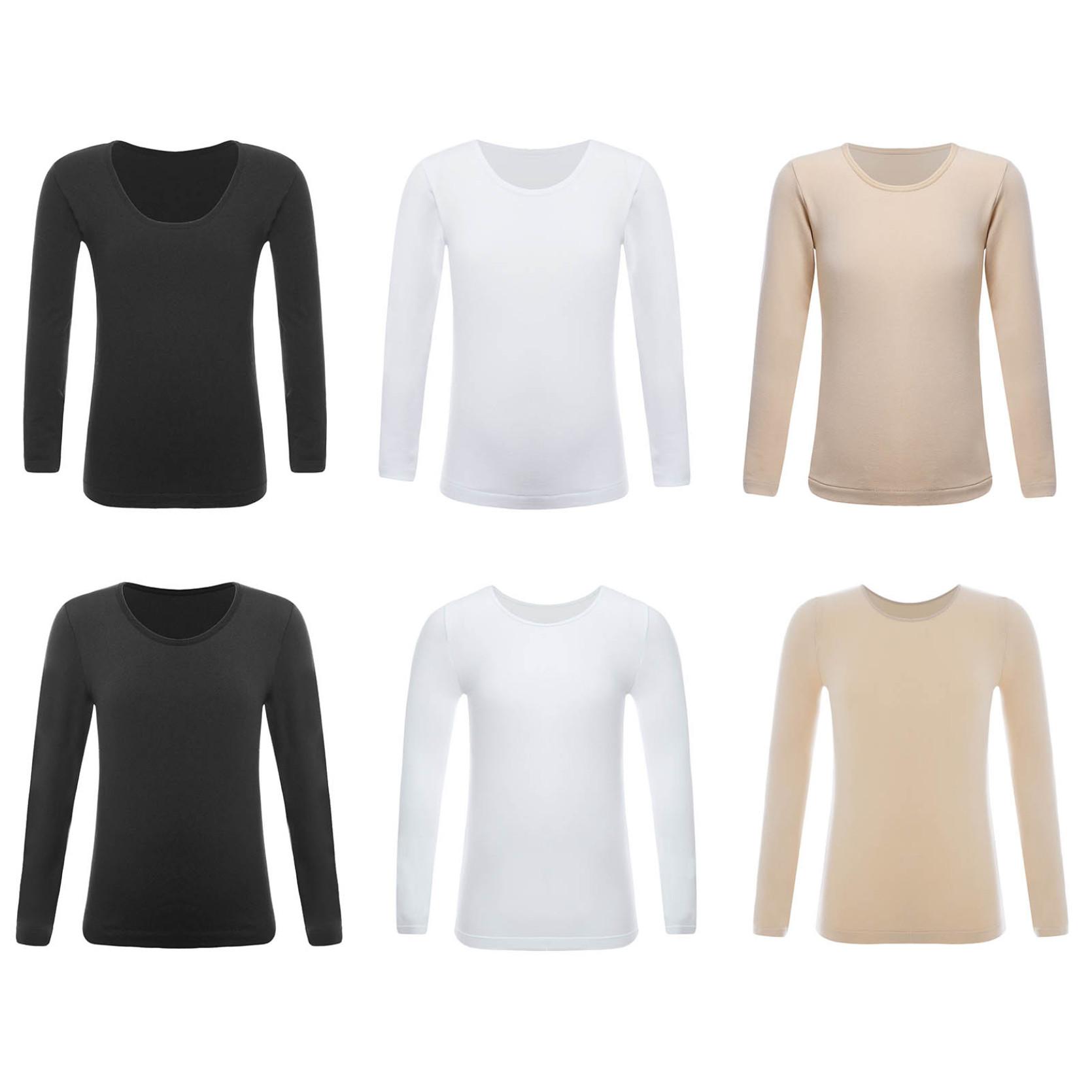 IEFiEL Kinderen Meisjes Effen kleur Lange mouwen Dunne fleece shirts Rekbare thermische ronde hals Pullover Tops 10-12 Years wit