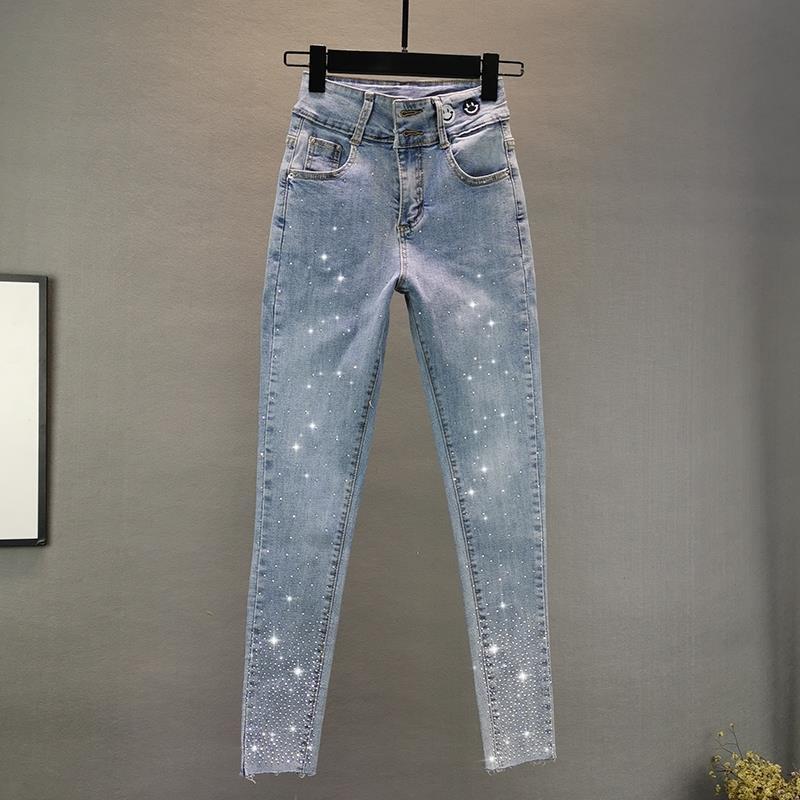 Peace SS Lente en herfst straat dames decoratie hoge taille denim broek broek M