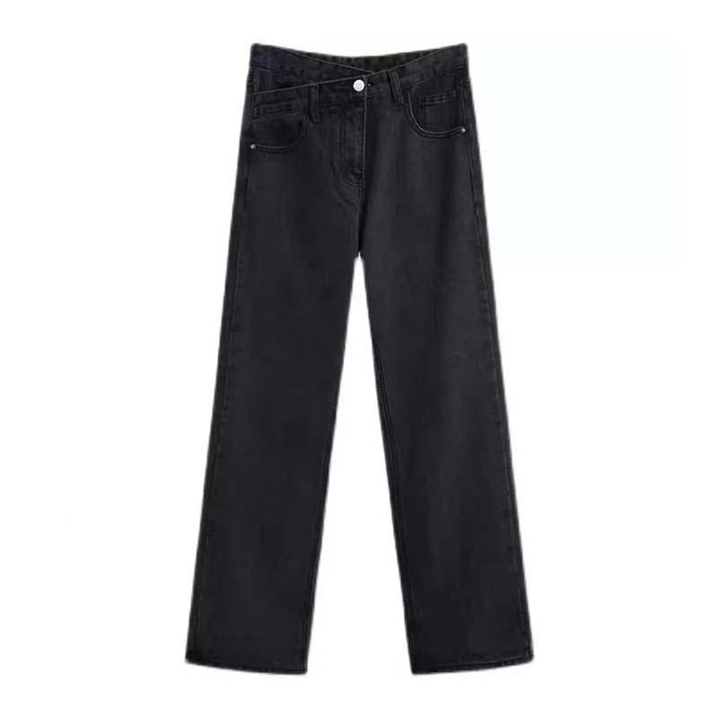 FP64TH Lente en herfst jeans dames hoge taille wijde pijpen broek losse broek XL lichtblauwe kleur
