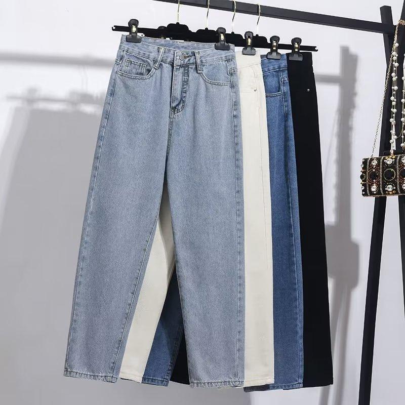 WoWo Rechte hoge taille jeans dames losse retro wijde pijpen mopping broek XXS zwart