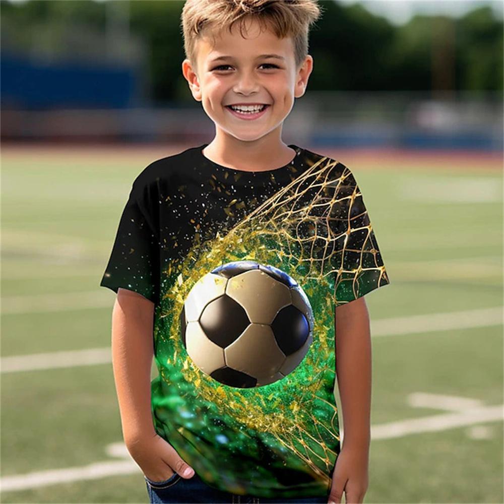 Kukebang Nieuw in de zomer T-shirt kinderkleding meisjes 3 tot 12 jaar oud voetbaltrui jongen dragen voetbal 3D print tops voor kinderen T-shirts 140