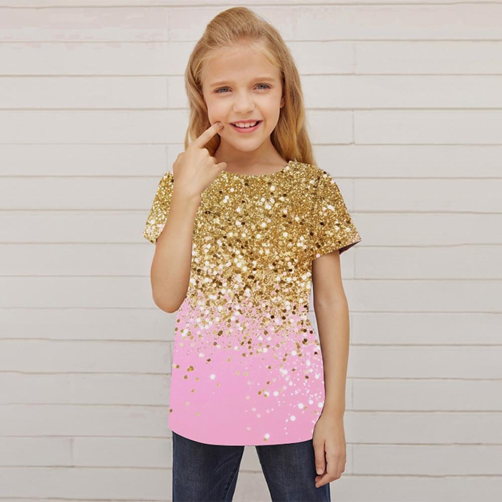 ETST WENDY 012 Kinderkleding Gradiëntkleding Kind Meisje Grafische T-shirts Baby Korte Mouwen Meisje T-shirt Mode Meisjes Zomerkleding 150CM