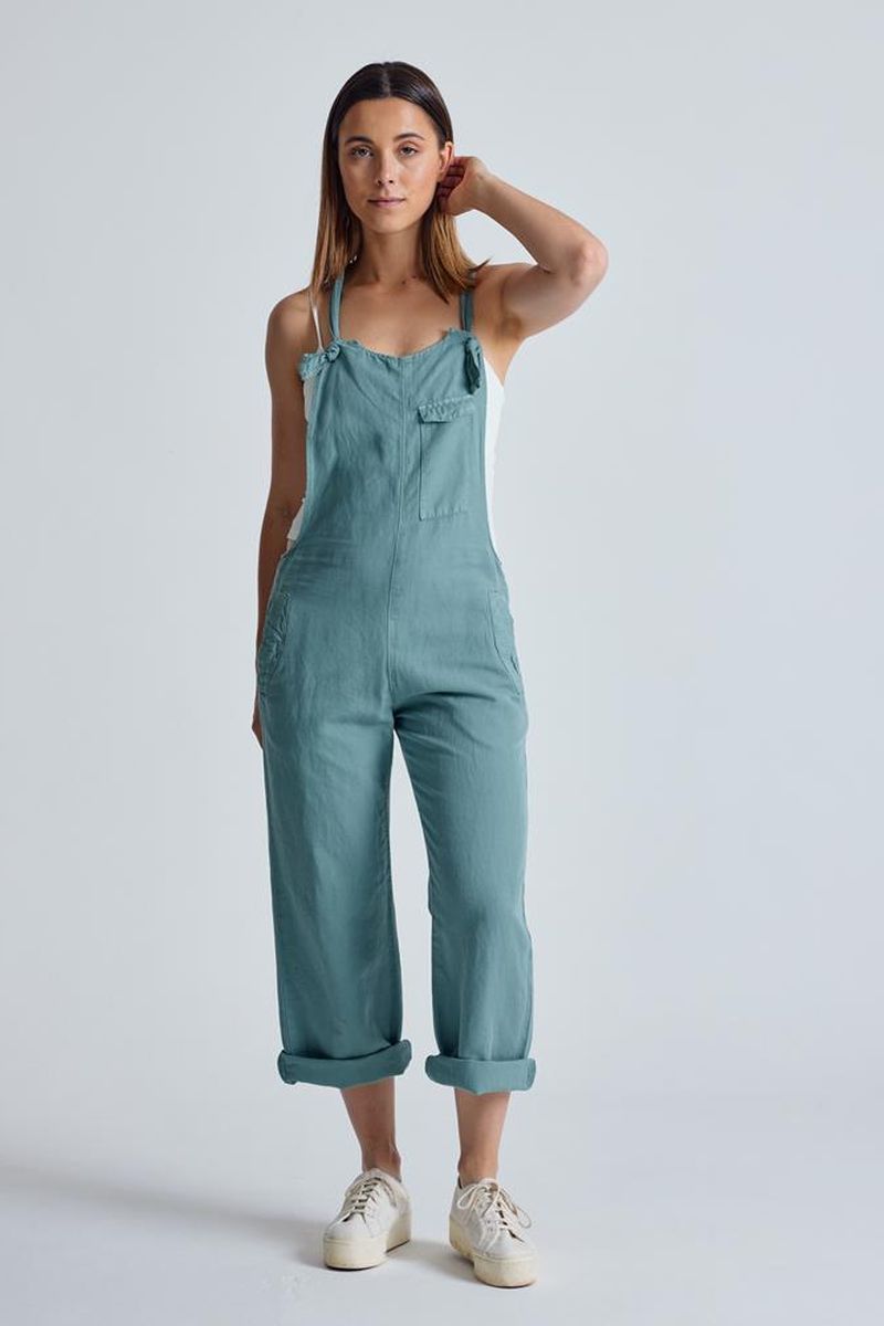Damen vegan Latzhose Leinen Mary Lou Retro Blau