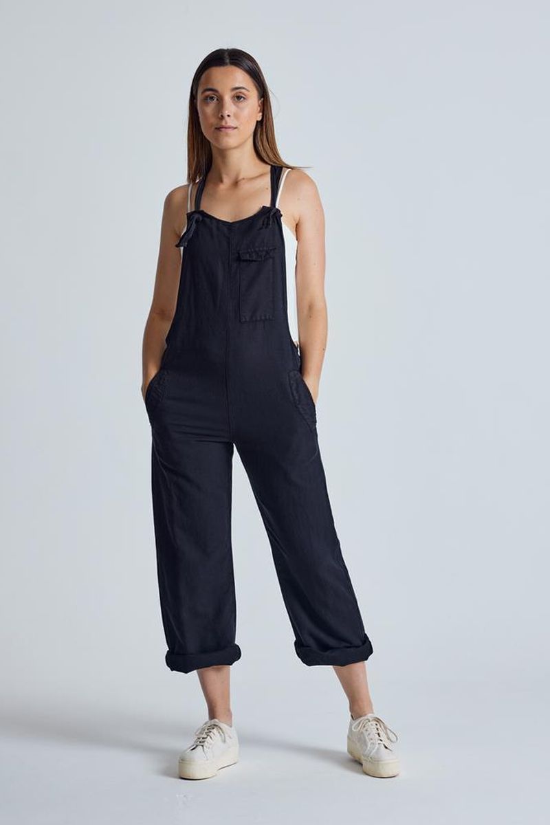 Damen vegan Latzhose Leinen Mary Lou Schwarz