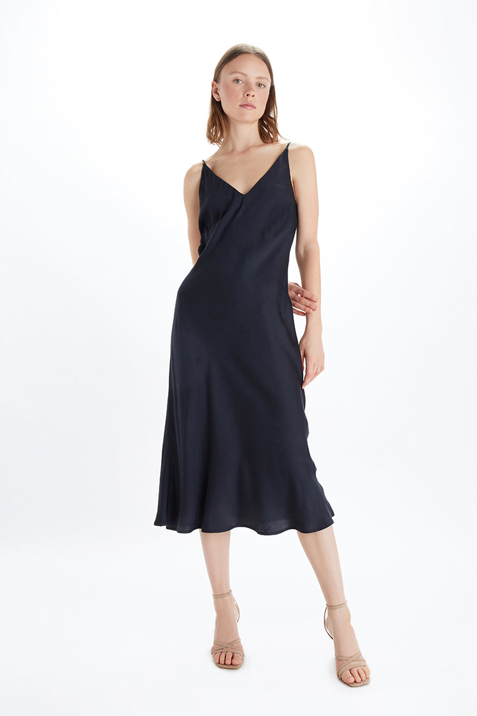 Neu Nomads Damen vegan Slip Dress Bias Schwarz