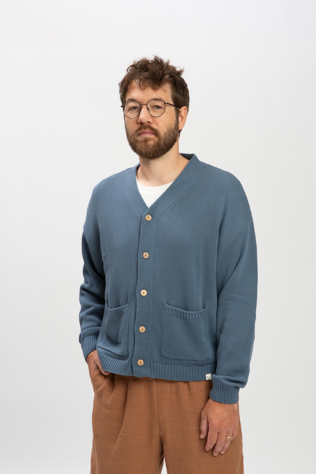 Herren vegan Strickjacke Relaxed Seal Blau