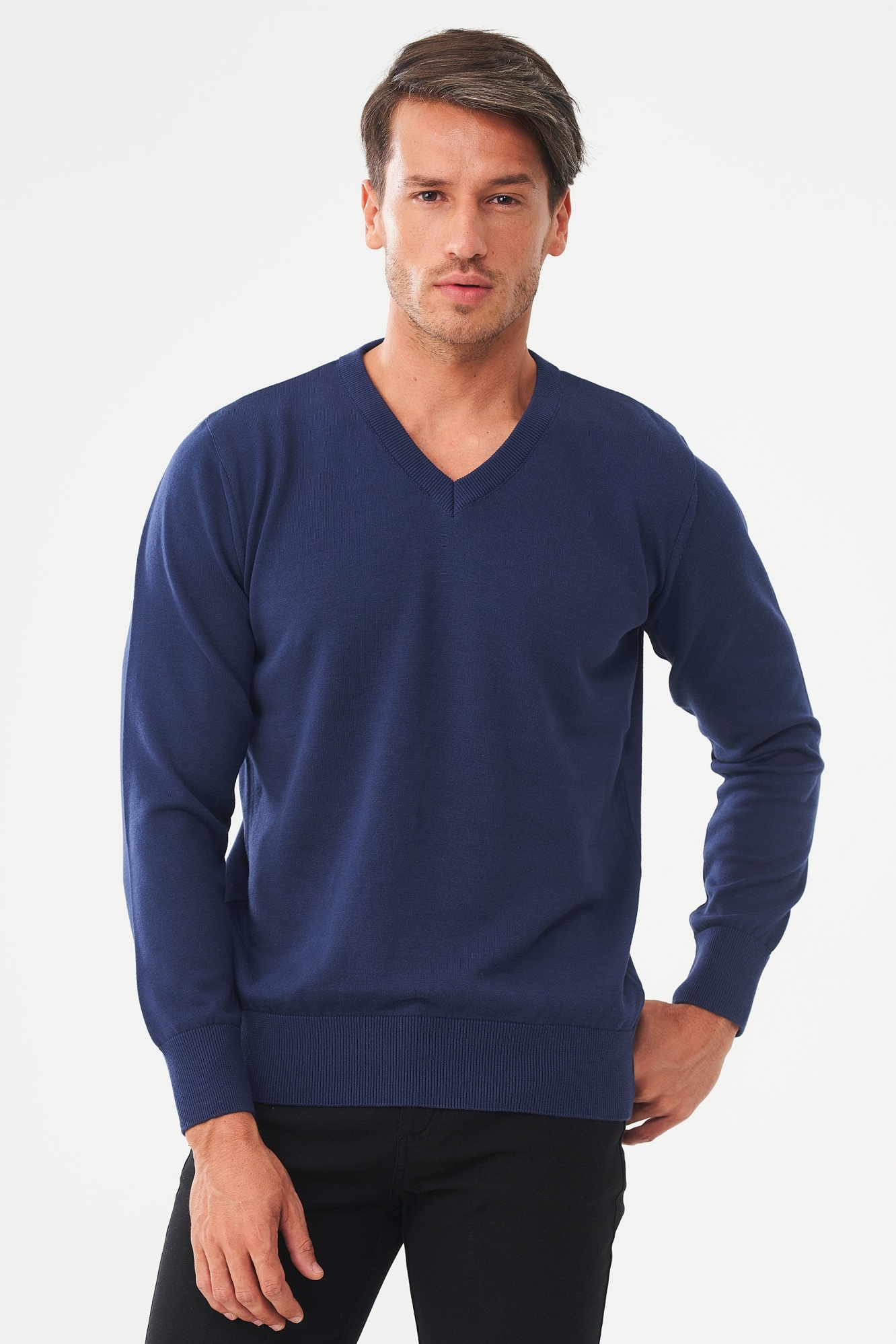ORGANICATION Herren vegan Pullover V-Ausschnitt Blau