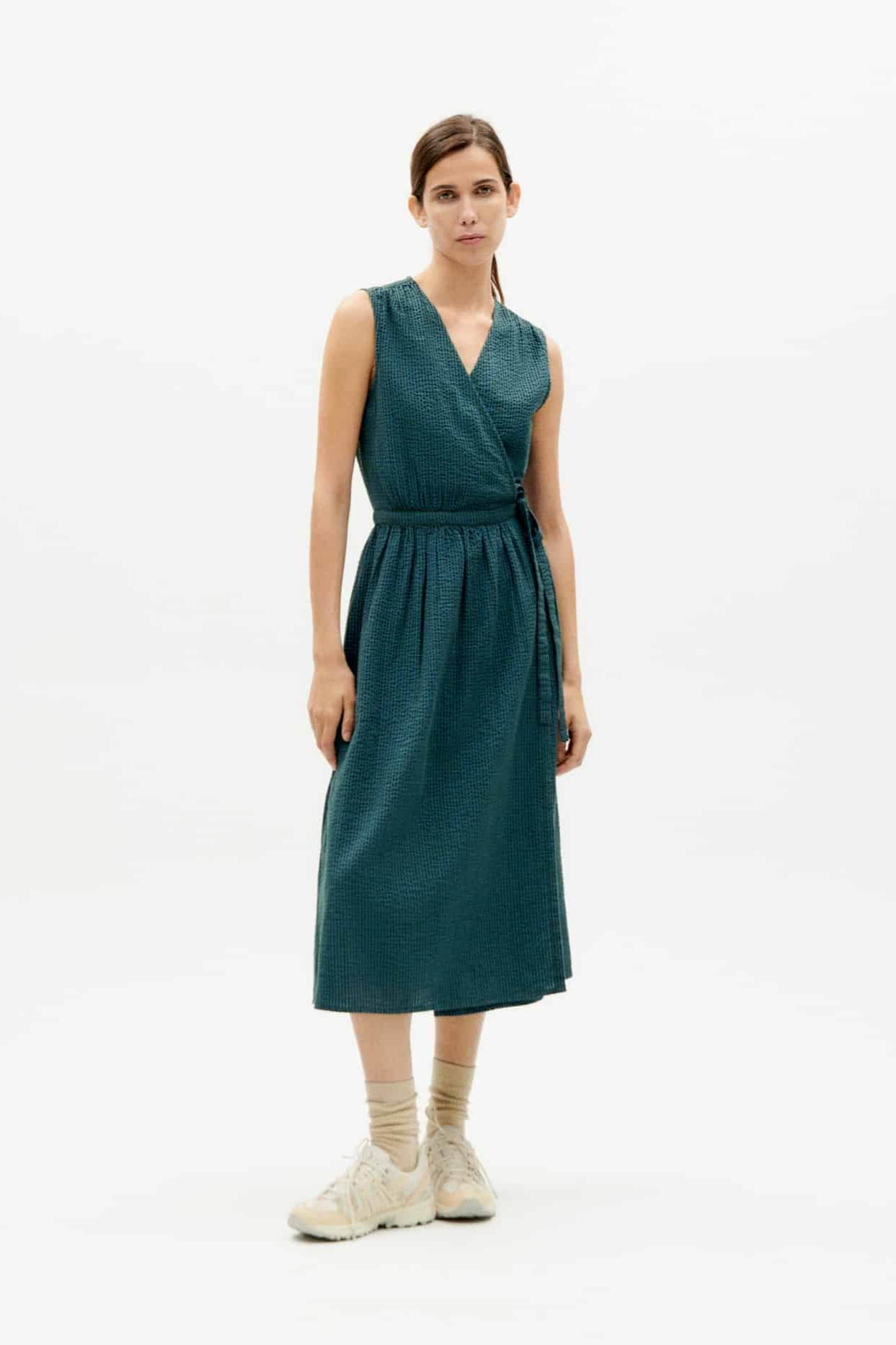 Thinking mu Damen vegan Kleid Seersucker Checks Amapola FlaschengrÃ¼n