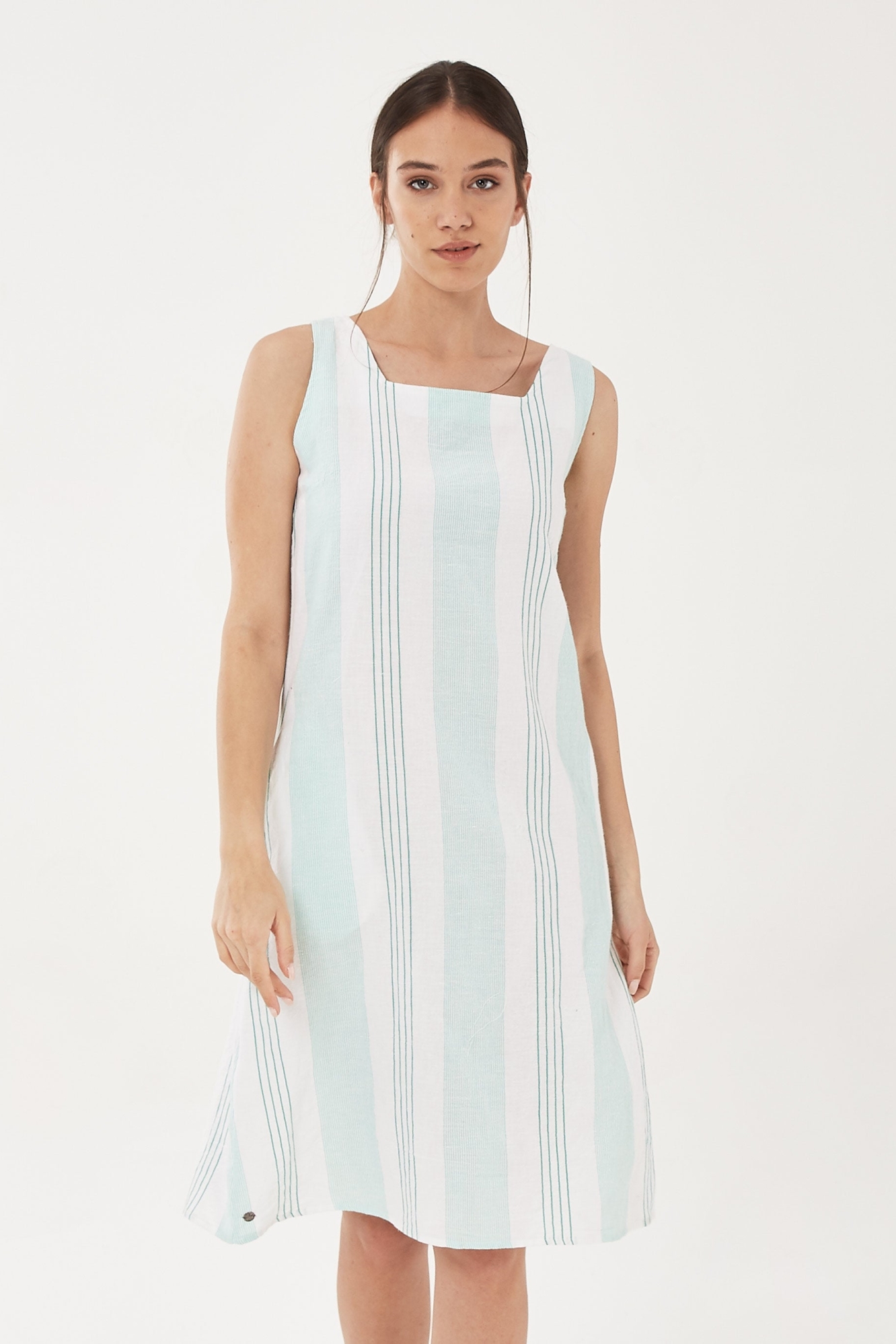 ORGANICATION Damen vegan Kleid Leinenmischung Streifen GrÃ¼n WeiÃŸ