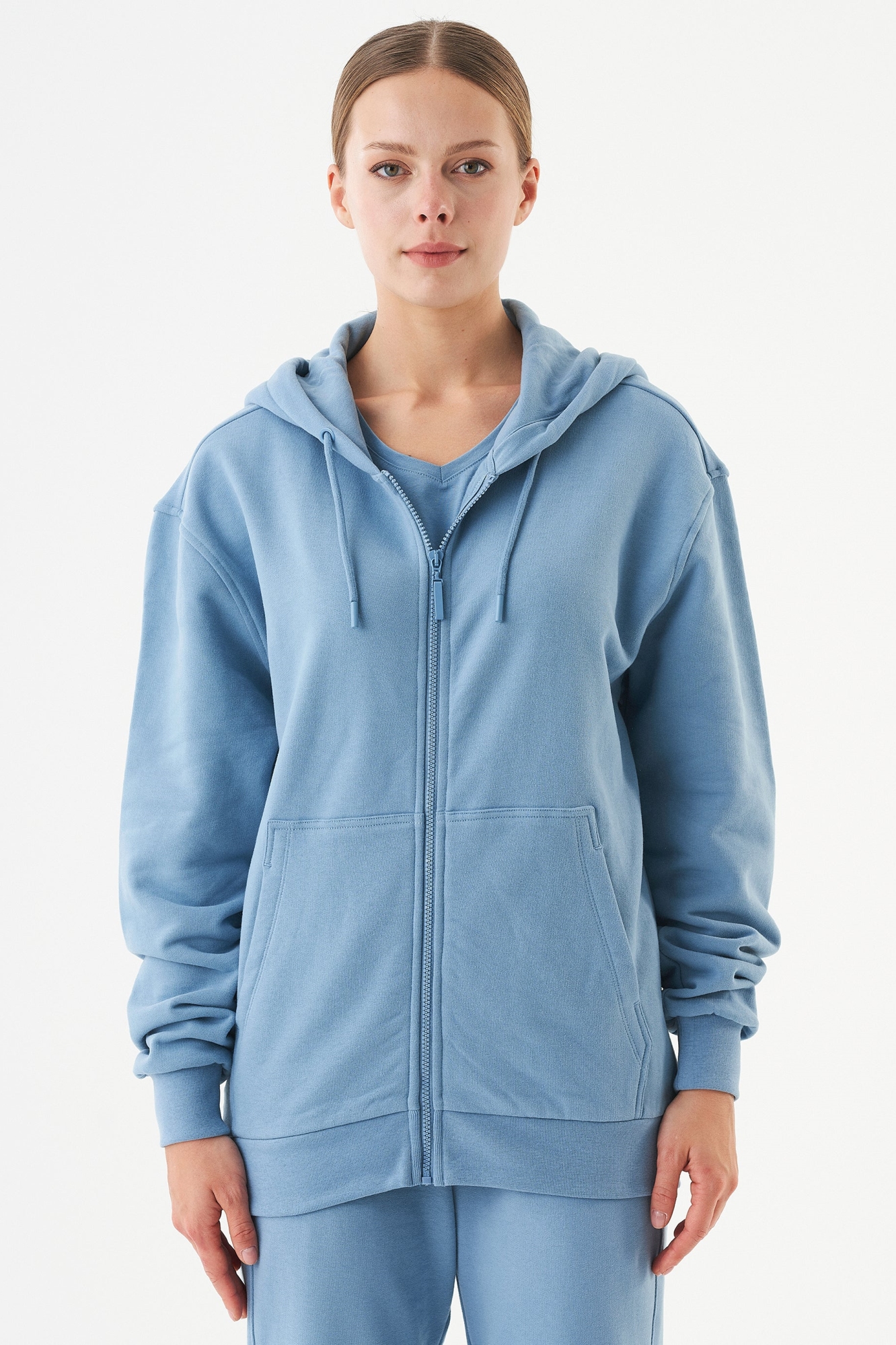 ORGANICATION Herren vegan Unisex Zip Up Hoodie Junda Stahlblau