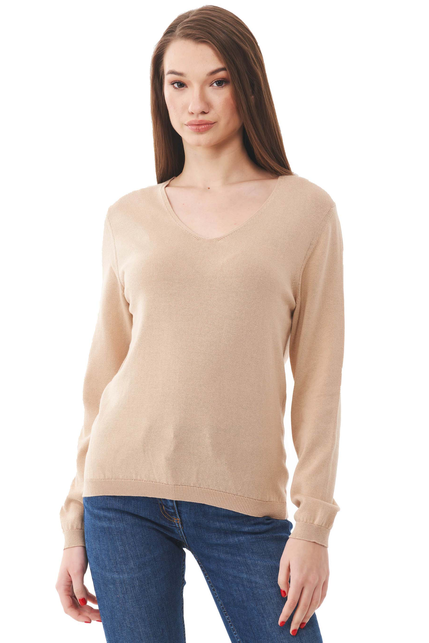 ORGANICATION Damen vegan Pullover V-Ausschnitt Beige