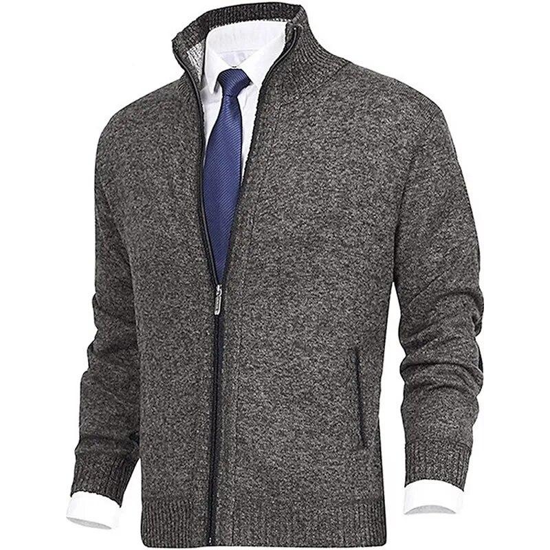 KING BILLION Winter dikke gebreide herentrui jas off white lange mouwen vest fleece volledige rits mannelijke casual plus size kleding voor de herfst US M 60-70 KG lichtgrijze kleur