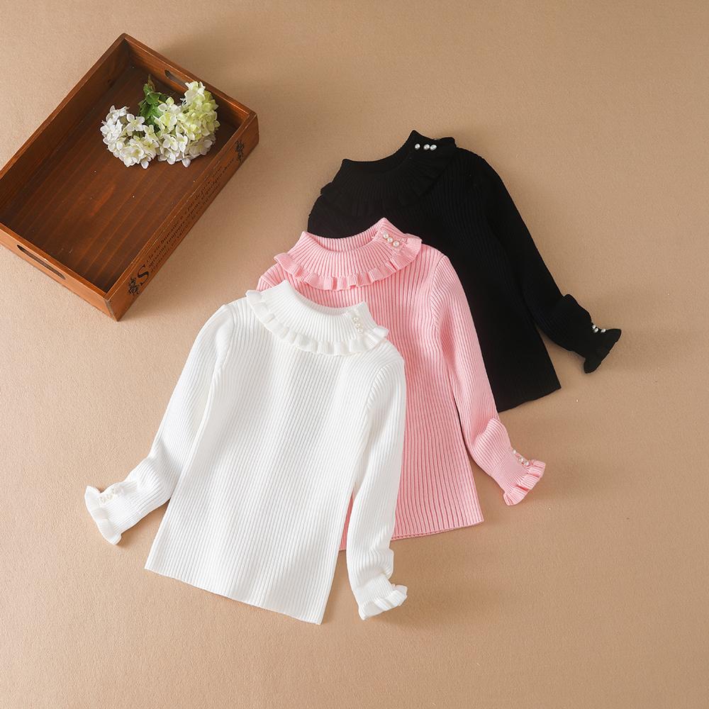 Kuyeebear Meisjes Trui 2023 Nieuwe Winter Kinderkleding Kinder Tops Warme Breisels Baby Meisjes Coltrui Truien 130 zwart