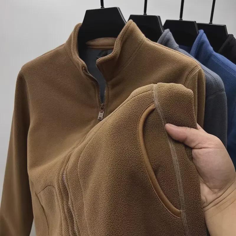 VantaGoods Trendy Polar Fleece Stand Collar Jacket voor heren - Lente Warm Casual Sport Cardigan Sweater XL koffie