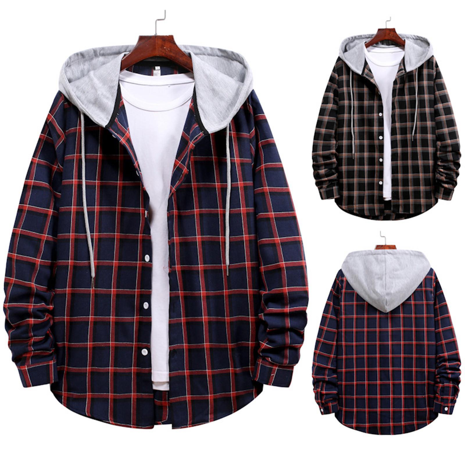 Spicy chicken Herenmode jas met capuchon en geruit overhemd met lange mouwen XL rood
