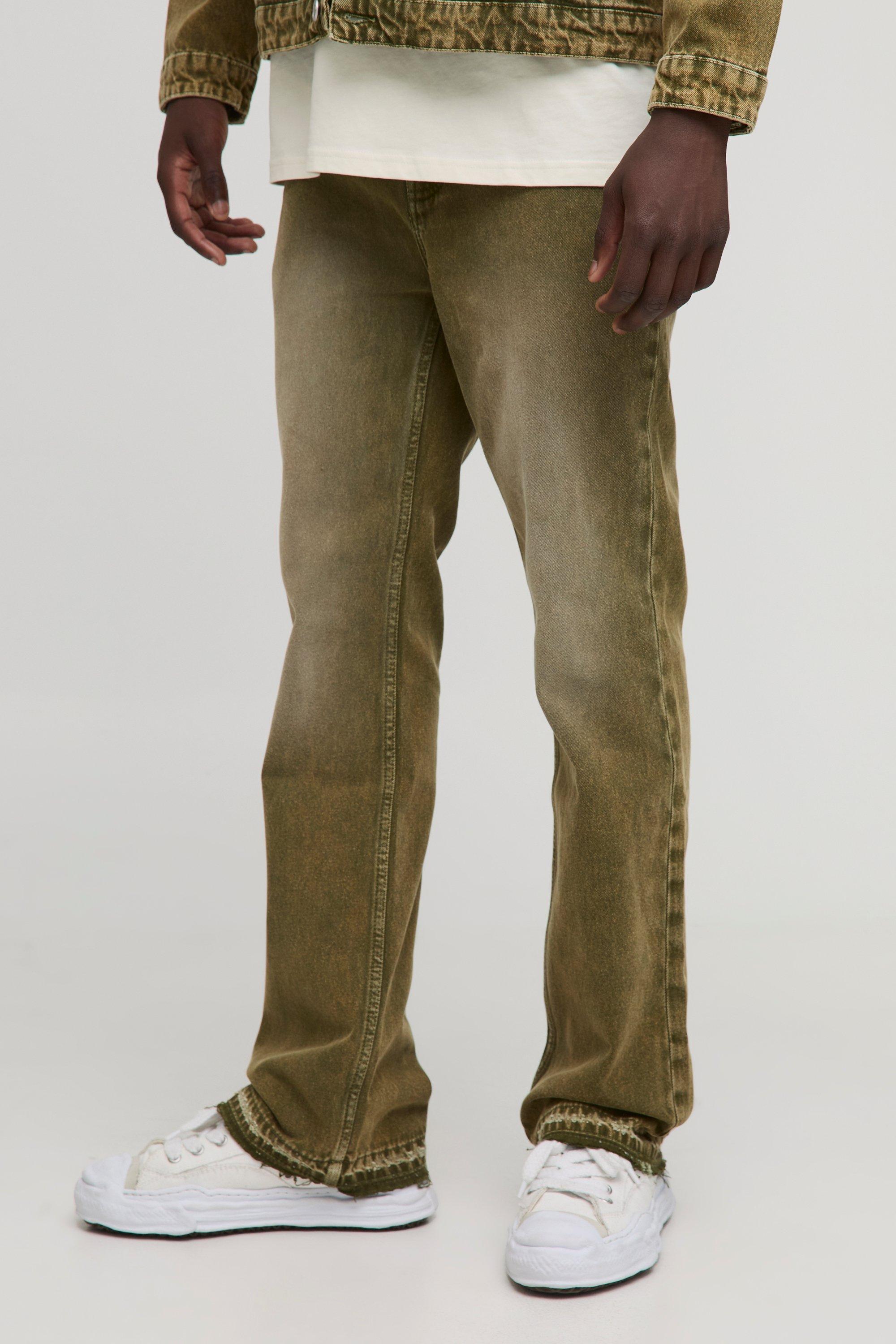 Boohoo Slim Flared Green Tinted Let Down Hem Jeans, Green
