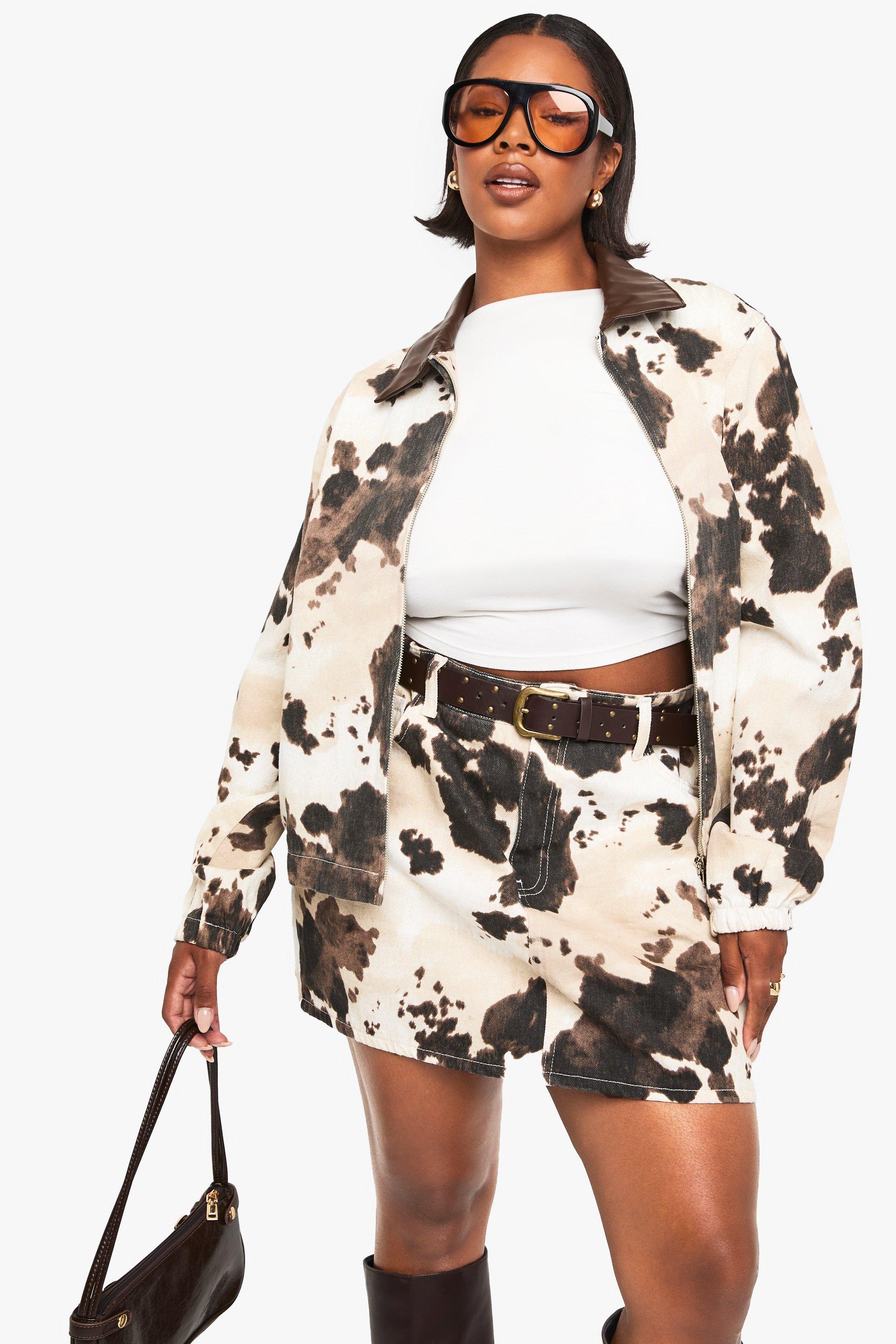 Boohoo Plus Koeienprint Mini Spijkerrokje, Brown