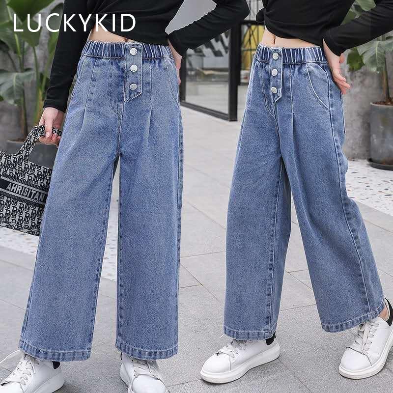 YOUULAR Tienermeisjes Jeans 2022 Lente Herfst Casual Mode Losse Blauwe Kinderen Been Wijde Broek School Kinderen Broeken 6 8 10 12 13 Jaar 12 blauw