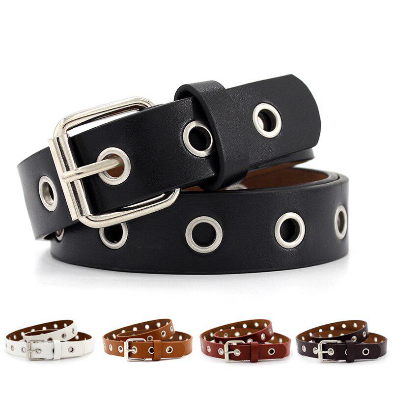 WomWear Dames lederen riem ronde metalen pingesp cirkelriem mode rij doorvoertule riem alabama karmozijnrode kleur