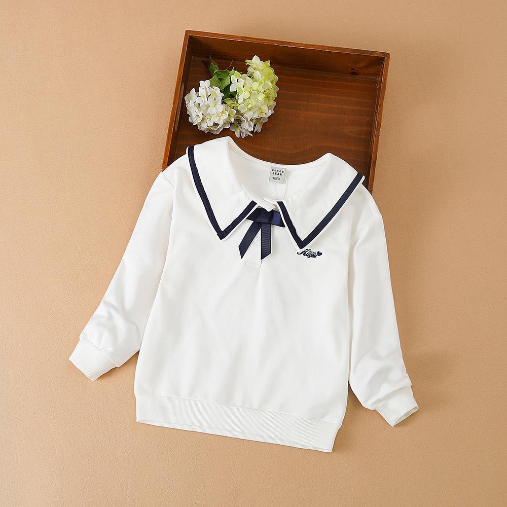 Kuyeebear Meisjes Wit Sweatshirt Kinderen Lente Herfst Lange Mouw Preppy Stijl Hoodies Kinder Sailor Kraag Strikje Kleding 160 wit
