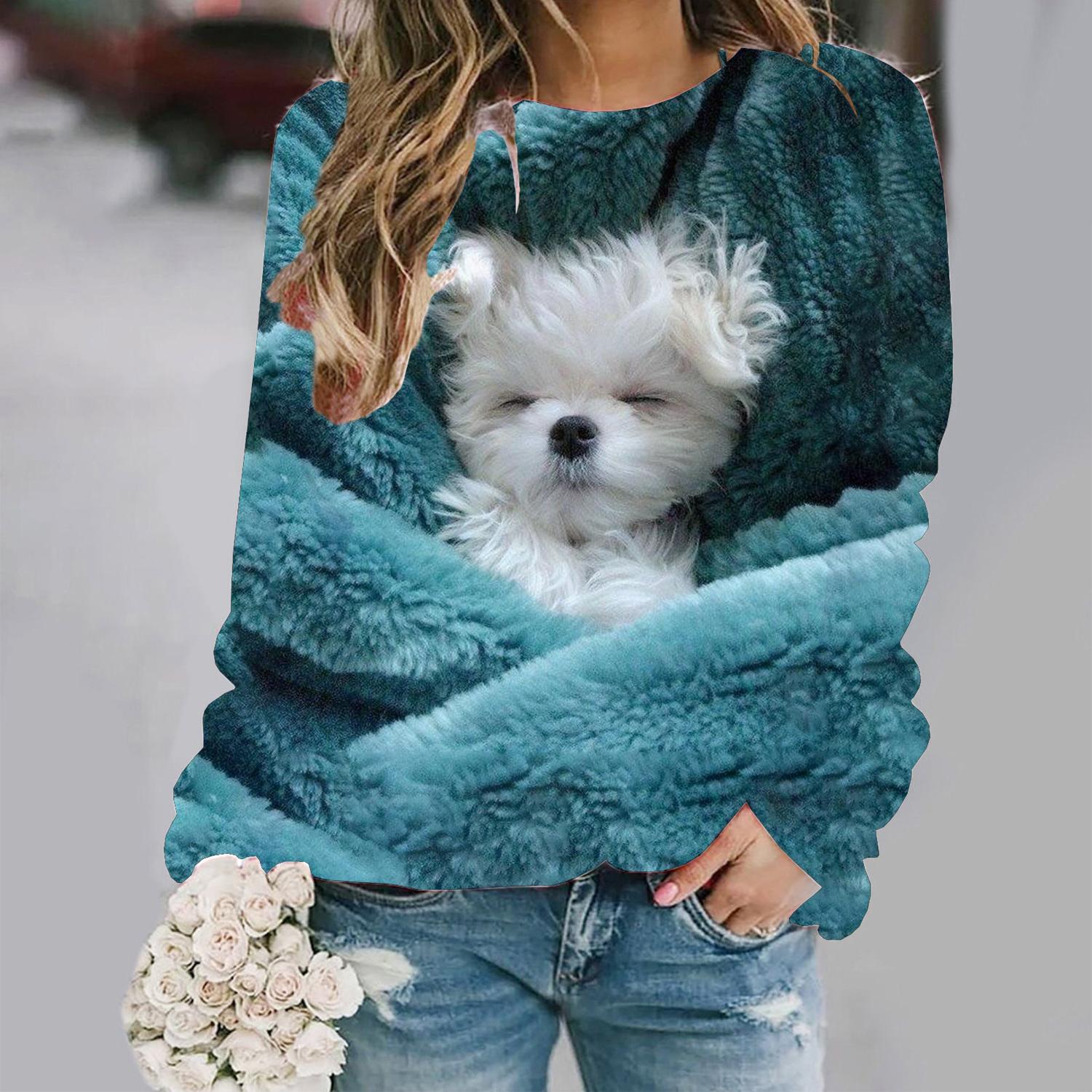 Etst 003 Schattige hond Sweatshirt Zacht en comfortabel Lange mouwen Ronde hals Ontwerp voor casual kleding - Perfect voor dames en meisjes Vrouwen 8xl