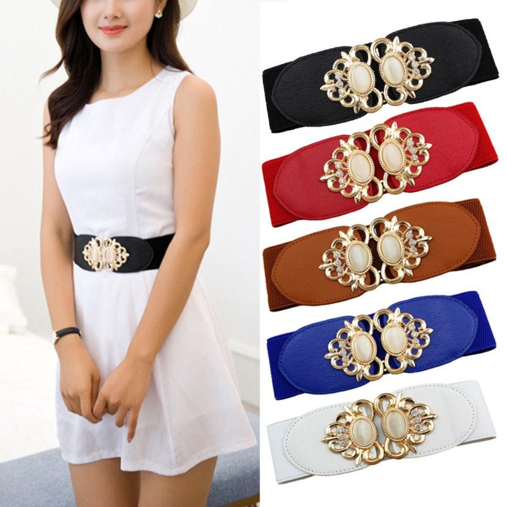 YCtaoyi Casual Wild Rok Banden Brede Elastische Taille Riem Retro Gesp Tailleband Dames Jurk Cummerbund koningsblauwe kleur