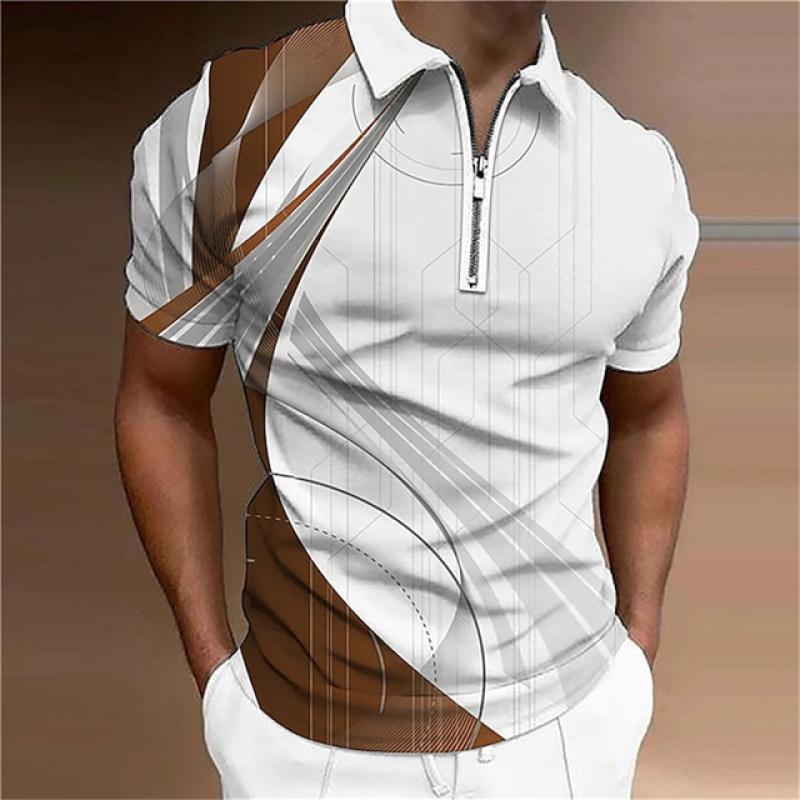 Haojun 2023 zomer nieuw herenpoloshirt met polokraagrits, casual rits half open kraag herentops poloshirt. 5XL wit/geel