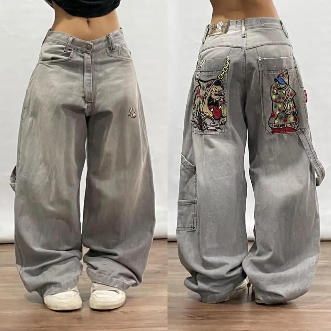 AC1EW Mode Casual Losse Grote Zak Jeans Harajuku Hoge Taille Rechte Pijpen Wijde Pijpen Broek S blauw
