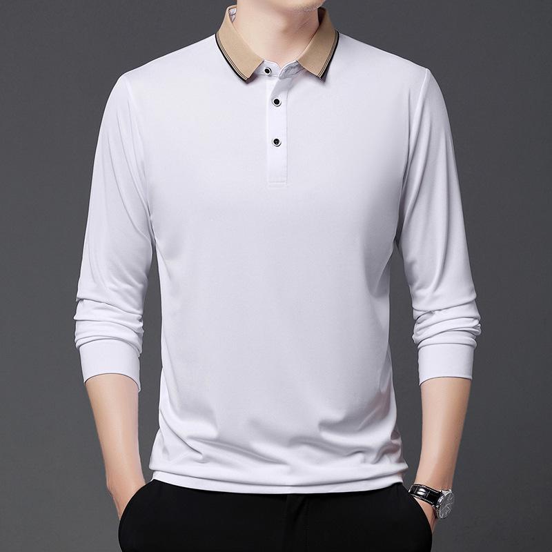 The second face a man Casual herenpoloshirt met effen kleur en lange mouwen in de lente en herfst XXXXL wit
