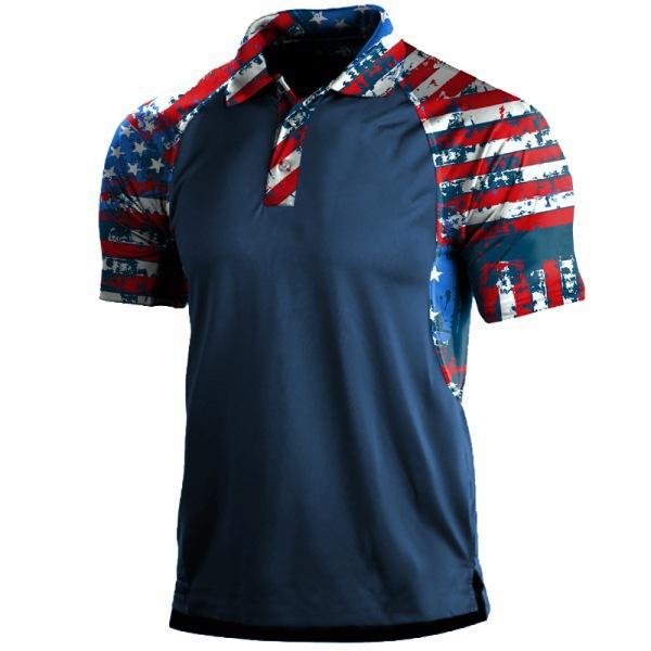 ForYourBeauty Heren poloshirt met korte mouwen, polokraag, gestreepte print, golfkleding, heren casual patchwork poloshirts 3XL legergroene kleur