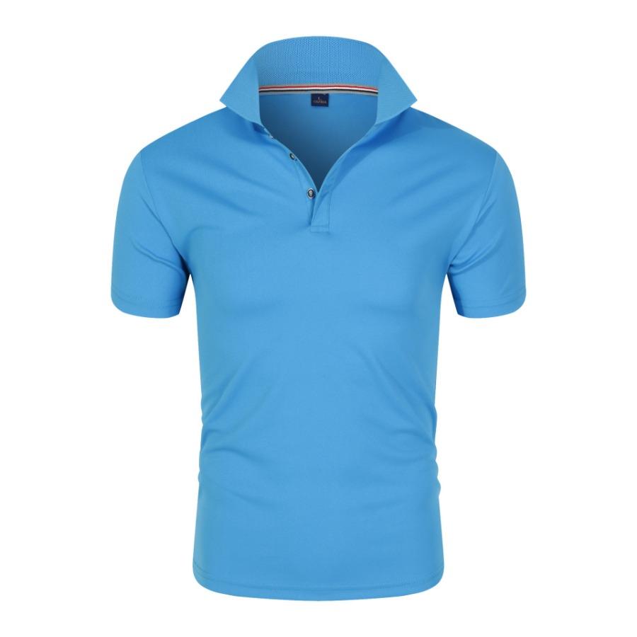 ForYourBeauty Heren sportshirts met korte mouwen, casual zomer, effen herenpoloshirt, top, zakelijke polo, reclametops S lichtblauwe kleur