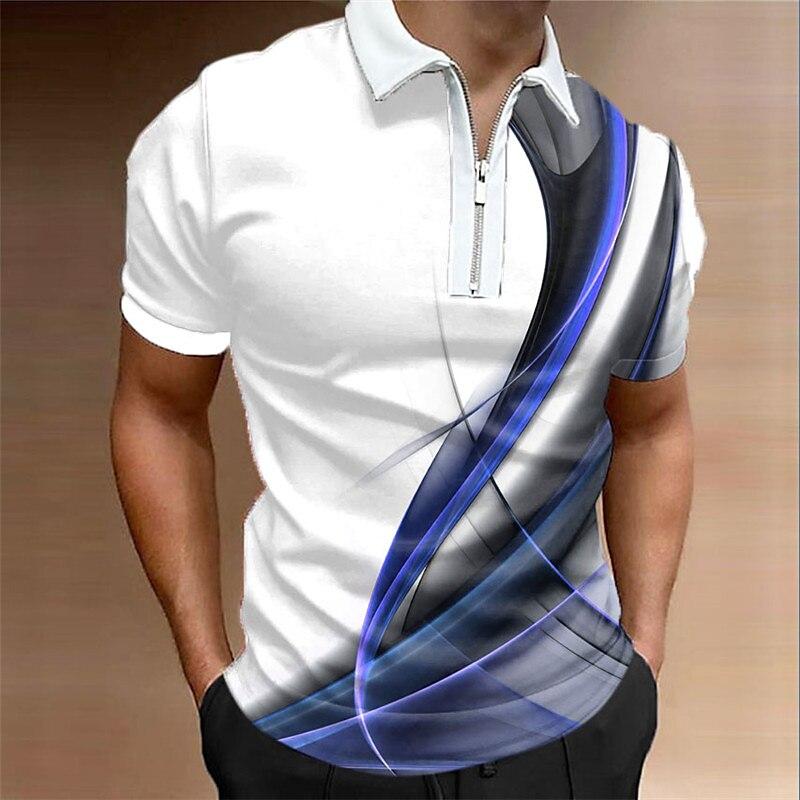 Womens blouse shirts Herenoverhemd Polo Casual Rits Korte Mouw Mode Casual Rits Zomer Lente Regular Fit 3D Gouden Curve Print Overhemd 2XL groen