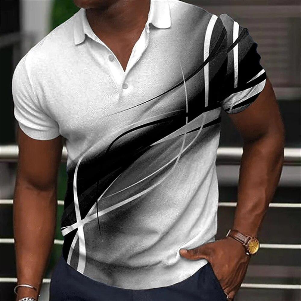 Nihao Mode Heren Polo Shirt Gradiëntlijn Zomer Korte Mouw T-shirts Casual Dagelijks Revers Tops Tees Gestreepte T-shirt Voor man Kleding XL