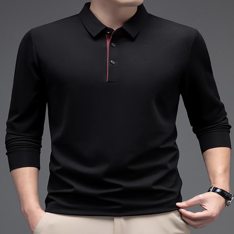 Haojun Herfst Nieuw Heren Lange Mouw Revers Naadloos Polo Shirt, Eenvoudige Casual Heren Top, Basis T-shirt 3XL grijs