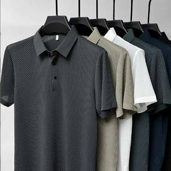 PulseTrade Men's Cool Mesh Ice Silk Polo Shirt - Short-Sleeve, Solid Color, Slippery Material, Shirt Collar, Summer Style. M donkergroene kleur