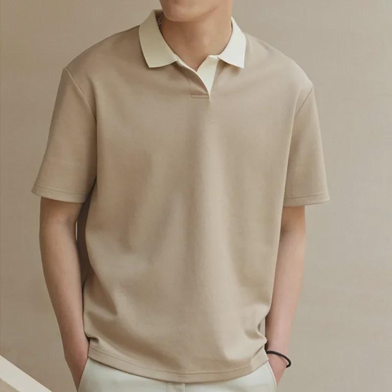VantaGoods Zomer casual effen kleur poloshirt voor heren L kaki