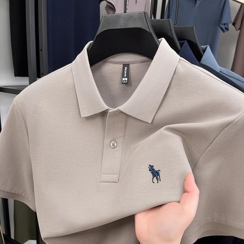 CHARM CLOTHINGS Parelkatoen Polo met korte mouwen Heren High-end Puur katoen Casual Halve mouw Geborduurd Pony Logo Revers T-shirt L beige