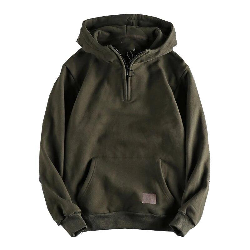 Tooyoo Casual sweatshirt heren verdikt sweatshirt effen kleur herfst winter hoodie losse sport met ritssluiting elastische zak warm stijlvol 3XL 78-88kg