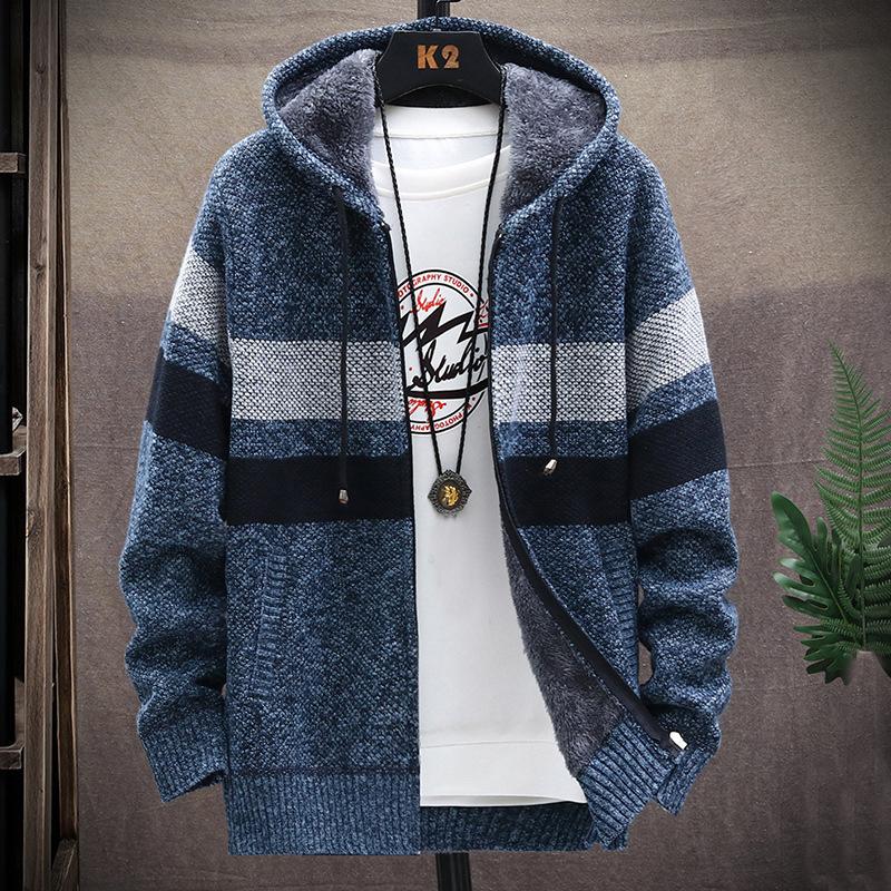 Tooyoo Vest Heren Truien Jassen Winter Fleece Gebreide Trui Jas Warme Rits Wollen Vest Met Capuchon 4XL blauw