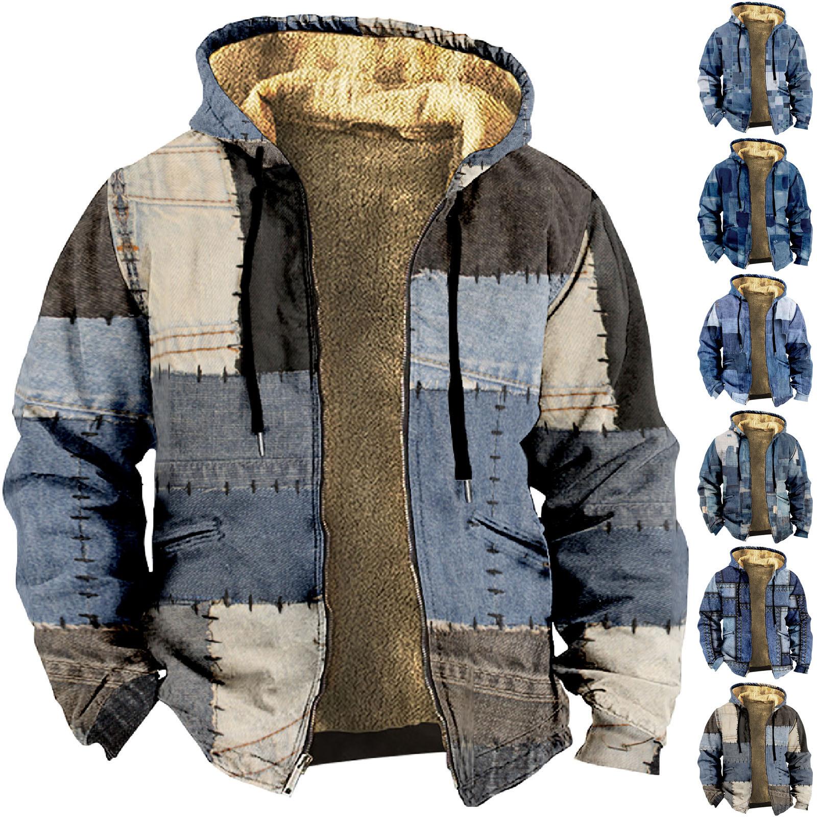 Wahaha123 Heren Winter Bedrukt Fleece Jack Vest Ritsjack M сyaan