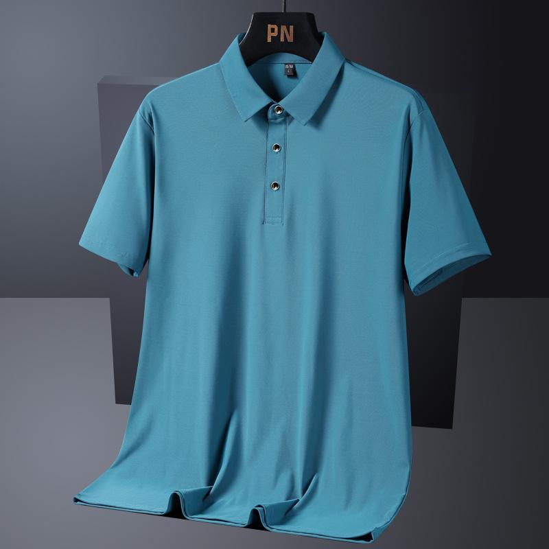 Tooyoo IJszijden poloshirt Heren, groot dun T-shirt met korte mouwen, cool, ontspannen T-shirt met polohals en halve mouwen, effen kleur 9XL