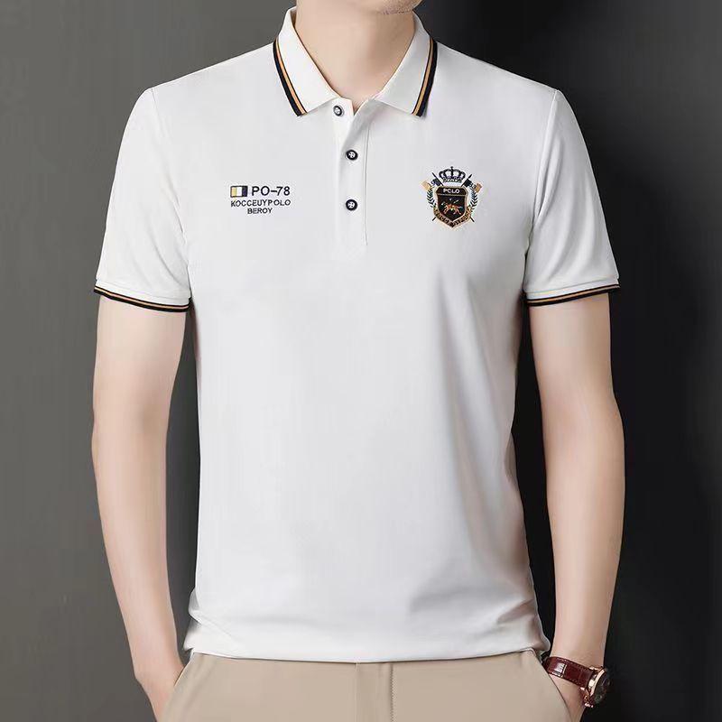 PCD16KL Zomer Koreaanse mode herenpoloshirt geborduurde reverskraag korte mouwen tops XL geel