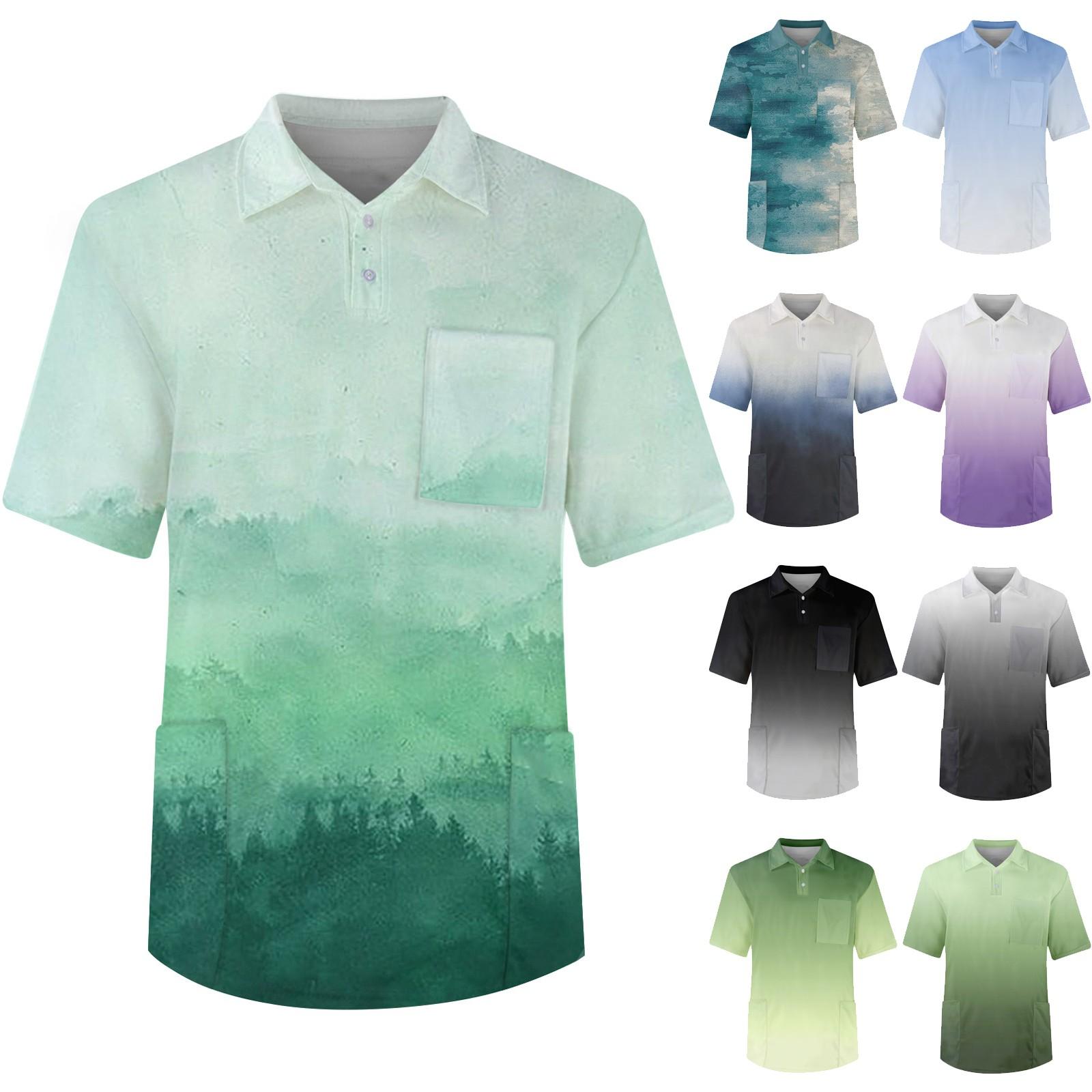 Molihua Herenshirt met korte mouwen, revers, effen kleur, borstzak en droogtrommel XXXL